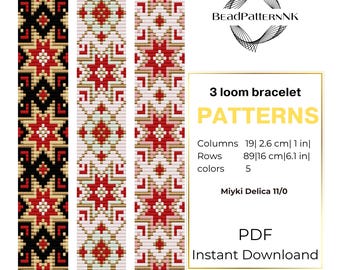 Stars Loom Bracelet Pattern, bead weaving design, Miyuki Delica beadwork, seed bead jewelry, DIY beading tutorial, PDF instant download.