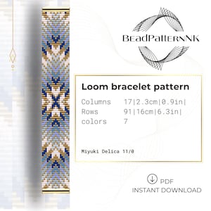 Blue Gold Ombre Loom bracelet pattern, Miyuki Delica Bracelet PDF Pattern, Beading blue gradient geometric wrist cuff Digital PDF