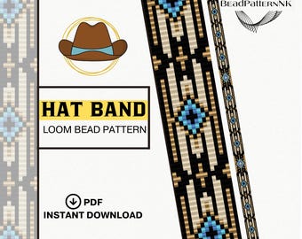 Beaded Loom Hat Band Pattern PDF | Western Boho Seed Bead Design | Miyuki Delica 11/0 |Beading Pattern - Western Cowgirl & Cowboy Design PDF