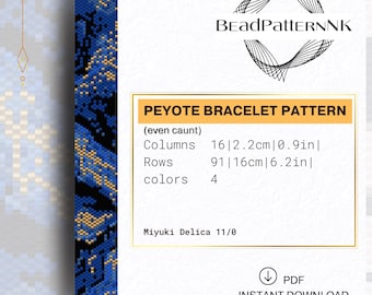 Blue Peyote Bracelet Pattern PDF | Beaded Bracelet | Miyuki Delica Beading Pattern | Even Count Seed Bead Pattern | Beadwork jewelry Design
