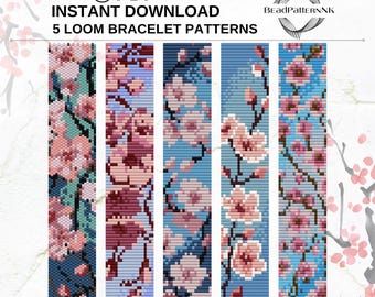 Sakura Blossom Bead Loom Bracelet Pattern Bundle • Beading Patterns PDF • Spring Floral Beadweaving Designs • Miyuki Delica Beadwork Set