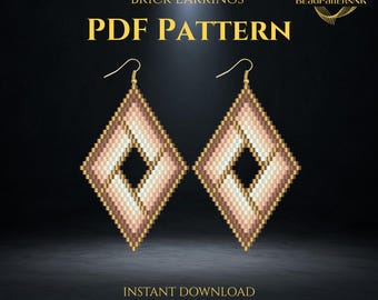 Beaded Brick Stitch Earrings Pattern Beading pattern Seed bead earrings Geometric earrings design Beading tutorial Beadwork jewelry design