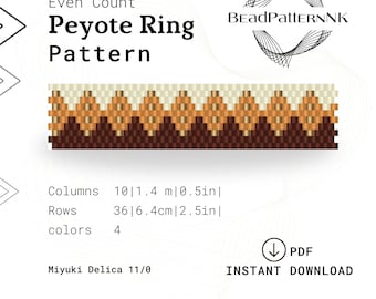 Peyote Ring Pattern, Even Peyote Ring Beading Pattern, Miyuki Delica Ring, Beaded Orange Ring as Seed Bead Ring Pattern (PDF Digital)