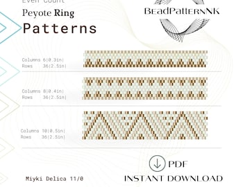 Beaded Beige 3 Rings as Seed Bead Ring Pattern - Peyote Ring Beading Pattern, Miyuki Delica Beads, Beadwork Jewelry Design.