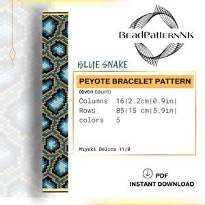 Miyuki Armbandpatronen Blauwe Slang Even Aantal Peyote Steek Armbandpatroon Kralenhandleiding Kralenarmband Digitale PDF