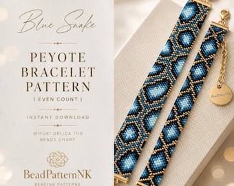 Blue Snake Skin Peyote Bracelet Pattern PDF, Animal Print Seed Bead Bracelet, Even Count Peyote Stitch, Miyuki Delica Beading Patterns