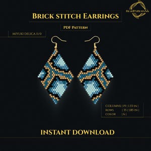 Snake Skin Beaded Earrings Pattern Brick & Peyote Stitch Animal Print Seed Bead Miyuki Delica Beading Tutorial Beadwork jewelry Design PDF