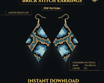 Snake Skin Beaded Earrings Pattern Brick & Peyote Stitch Animal Print Seed Bead Miyuki Delica Beading Tutorial Beadwork jewelry Design PDF