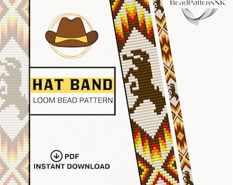 Beaded Horse Hat Band Pattern PDF | Western Boho Seed Bead Design | Miyuki Delica 11/0 |Beading Pattern | Western Cowgirl & Cowboy Design