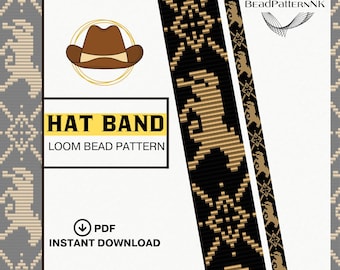 Beaded Gold Horse Hat Band Pattern PDF | Boho Seed Bead Design | Miyuki Delica 11/0 |Beading Pattern | Western Cowgirl & Cowboy Design