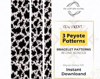 Miyuki Bracelet Patterns Cow Print Peyote Bracelet Pattern Miyuki Delica Bracelet Pattern Animal Beading pattern Beaded bracelet PDF