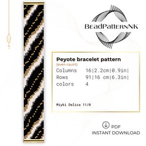 Miyuki Bracelet Patterns Black Gold Marble Even Count Peyote Bracelet Pattern Beading pattern Beaded bracelet Beadwork jewelry design PDF