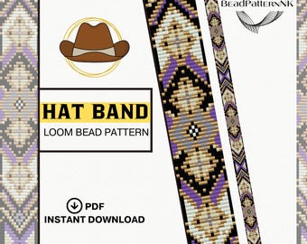 Purple Bead Loom Hat Band Pattern PDF | Western Cowboy Hat Band | Miyuki Delica 11/0 | Native Inspired Bead Pattern