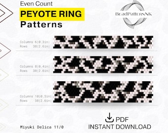 Cow Print Ring Pattern Bundle, Even Count Peyote Ring PDF, Beaded Ring Pattern, Miyuki Delica 11/0, Animal Print Jewelry, Instant Download