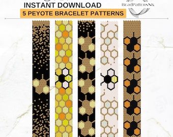 Bees Peyote Bracelet Pattern PDF | Honeycomb Beadwork | Miyuki Delica 11/0 | Even Count Seed Bead Patterns | Beading pattern |