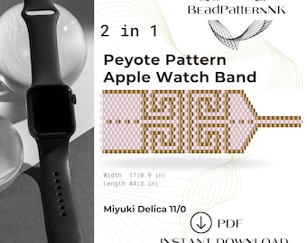 Beaded Apple Watch Greek Key peyote pattern with Miyuki Delica beads Beadwork jewelry DIY beaded watch band Smart watch strap pattern