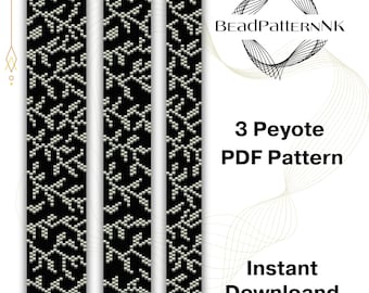 Silver Leaves Peyote Bracelet Pattern - Miyuki Delica Bracelet Pattern, Branch Beading pattern,Seed bead pattern, Beaded floral bracelet