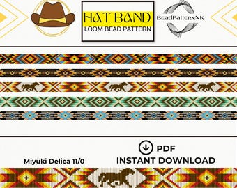 5 Loom Beaded Hat Band Pattern – Western Cowgirl & Cowboy Design PDF | Boho Seed Bead Hat Strap | Miyuki Delica 11/0 | Beading Pattern |