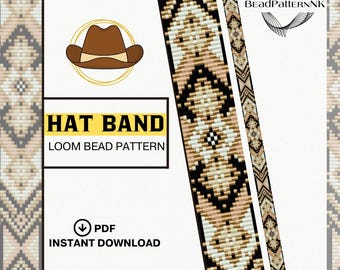 Loom Beaded Hat Band Pattern - Western Cowgirl & Cowboy Design PDF | Boho Seed Bead Hat Strap | Miyuki Delica 11/0 | Beading Pattern |