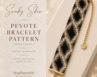 Snake Skin Peyote Bracelet Pattern PDF Miyuki Delica 11/0 Beaded Jewelry Tutorial Seed Bead Weaving Design Beading Beadwork Exotic Reptile