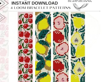 Fruit Loom Bracelet Pattern Bundle • Cherries, Lemons, Apples & Pears • Beaded Bracelet PDF Patterns • Miyuki Delica Loom Beading Design