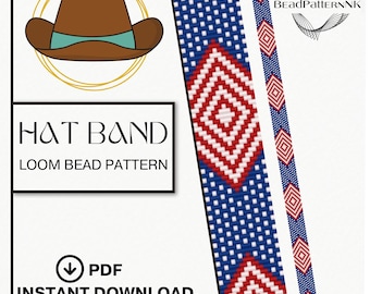 Patriotic Bead Loom Hat Band Pattern PDF, Western Cowboy Hatband, Red White Blue Beading Pattern, 4th of July Loom Bead Design