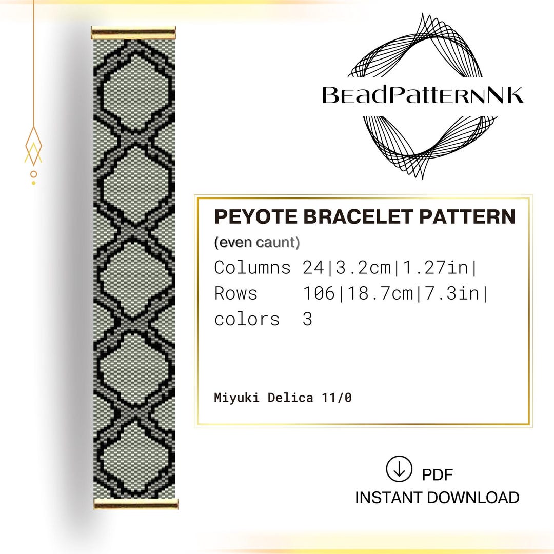 Sliver Snake Skin Pattern Silver Snake Skin Peyote Bracelet Pattern Miyuki Delica 11/0 Beaded ...