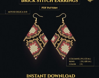 Snake Skin Earrings Pattern PDF, Brick Stitch Beading Tutorial, Miyuki Delica Seed Bead Earrings, Animal Print Jewelry