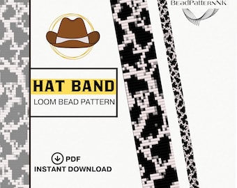 Beaded Cow Print Hat Band Loom Pattern PDF, Western Cowboy Hat Band, Native American Inspired Style Bead Pattern,Cowgirl & Cowboy Beading