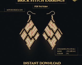 Snake Skin Brick Stitch Earrings Pattern PDF, Miyuki Delica Earrings, Modern Animal Bead Earrings Pattern, Beaded Earring Tutorial