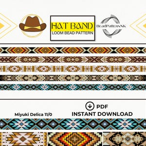 Loom Beaded Hat Band Patterns - Western Cowgirl & Cowboy Design PDF | Boho Seed Bead Hat Strap | Miyuki Delica 11/0 |Beading Pattern|