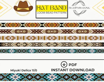 Loom Beaded Hat Band Patterns - Western Cowgirl & Cowboy Design PDF | Boho Seed Bead Hat Strap | Miyuki Delica 11/0 |Beading Pattern|