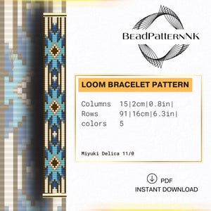 Patroon voor een kralenarmband (PDF), Miyuki-kralen, geïnspireerd op een inheems Amerikaans ontwerp, zelf te maken.