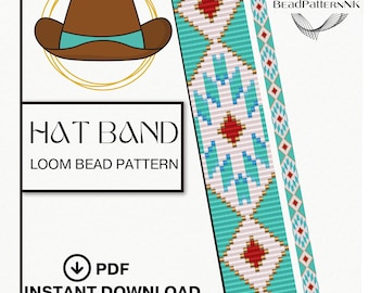 Beaded Loom Hat Band Pattern PDF | Western Boho Seed Bead Design | Miyuki Delica 11/0 |Beading Pattern | Western Cowgirl & Cowboy Design