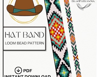 Beaded Hat Band Loom Pattern PDF, Western Cowboy Hat Band, Native American Inspired Style Bead Pattern, Western Cowgirl & Cowboy Design