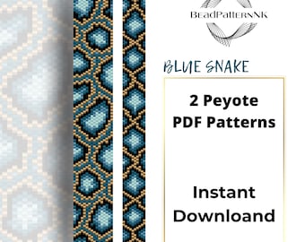 Blue Snake Skin Peyote Bracelet Pattern PDF, Animal Print Seed Bead Bracelet, Even Count Peyote Stitch, Miyuki Delica Beading Pattern