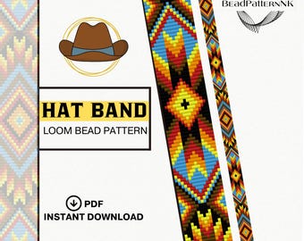 Beaded Loom Hat Band Pattern PDF | Western Boho Seed Bead Design | Miyuki Delica 11/0 |Beading Pattern |DIY Bead Weaving Tutorial Beadwork |