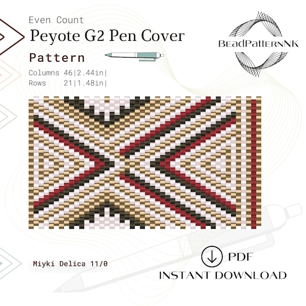 Peyote pen cover pattern. Even count payote pattern for G2 by Pilot pen wrap. Easy peyote stitch tutorial. DIY beading pattern, beaded wrap.