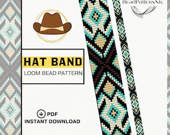 Beaded Hat Band Loom Pattern PDF, Western Cowboy Hat Band, Native American Inspired Style Bead Pattern, Cowgirl & Cowboy Beading Design