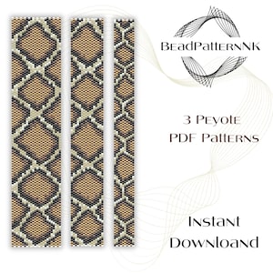 May include: Three beading patterns for a snake skin design. The patterns are in a peyote stitch and are available for instant download as PDF files. BeadPatternNK.