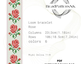 Flowers Bead Loom Bracelet Pattern PDF, Miyuki Delica Seed Bead Bracelet, Floral Beading Pattern, Loom Stitch beadwork Jewelry.