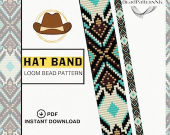 Beaded Hat Band Loom Pattern PDF, Western Cowboy Hat Band, Native American Inspired Style Bead Pattern, Western Cowgirl & Cowboy Design