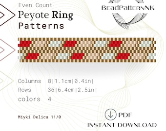 Beaded Peyote Ring Pattern, Geometric Beaded Ring, Miyuki Delica Ring, Seed Bead Ring Pattern, Beading tutorial, Beadwork jewelry design PDF