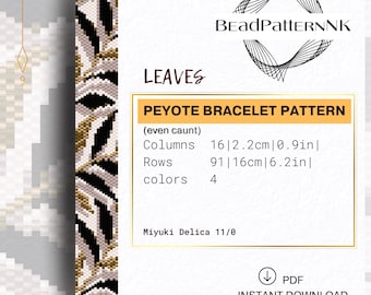 Leaves Peyote Bracelet Pattern, Beaded Floral bracelet, Miyuki Delica Beading Pattern, Seed bead jewelry Beading tutorial Instant Download