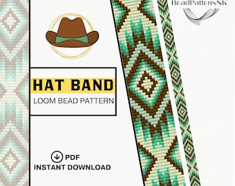 Beaded Green Hat Band Pattern PDF | Western Boho Seed Bead Design | Miyuki Delica 11/0 |Beading Pattern |DIY Bead Weaving Tutorial Beadwork