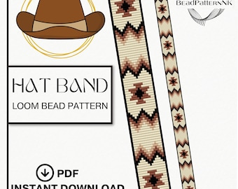 Beaded Loom Hat Band Pattern PDF | Western Boho Seed Bead Design | Miyuki Delica 11/0 |Beading Pattern | Western Cowgirl & Cowboy Design
