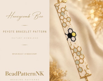 Bees Peyote Bracelet Pattern PDF | Honeycomb Beadwork | Miyuki Delica 11/0 | Even Count Seed Bead Patterns | Beading pattern |