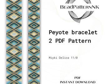Blue Shades Peyote Odd Count bracelet pattern, Miyuki Delica PDF Pattern, Beading blue geometric gradient wrist cuff download
