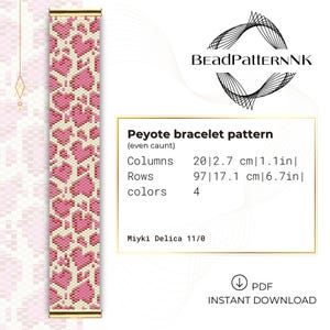 Pärlbesatt Peyote-armband för Alla hjärtans dag - Mönster för Peyotesömmar med jämn räkning, Miyuki Delica-armbandsmönster, Mönster för fröpärlor, Pärlbroderi PDF