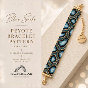 Mönster för Miyuki-armband med blå ormmönster - Even Count Peyote Stitch-armbandsmönster, Miyuki Delica-pärlhandledning, Pärlarmband PDF